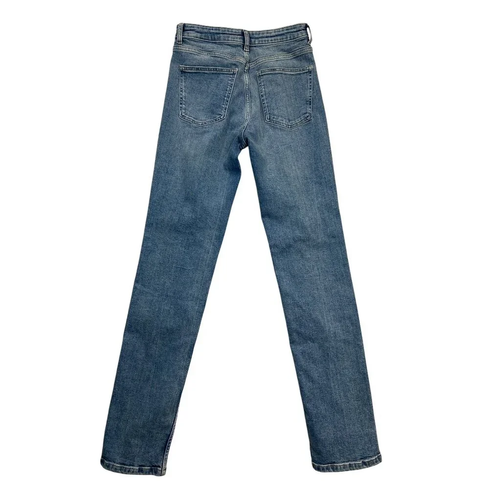 Zara Jeans Womens 6 Blue Denim Straight Skinny Split Ankle High Rise - Picture 2 of 10